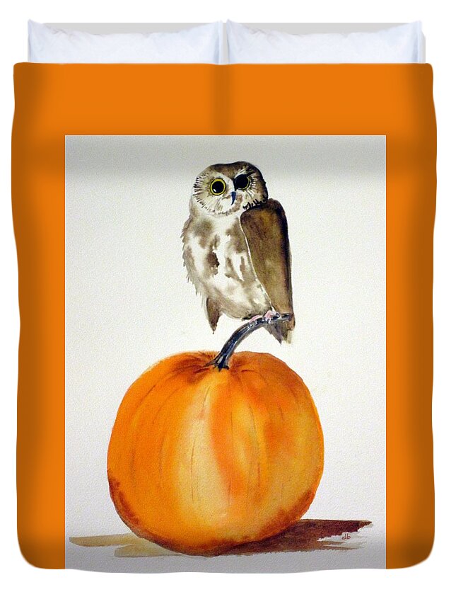 Owl Duvet Cover featuring the painting Owloween by Dominique Bachelet