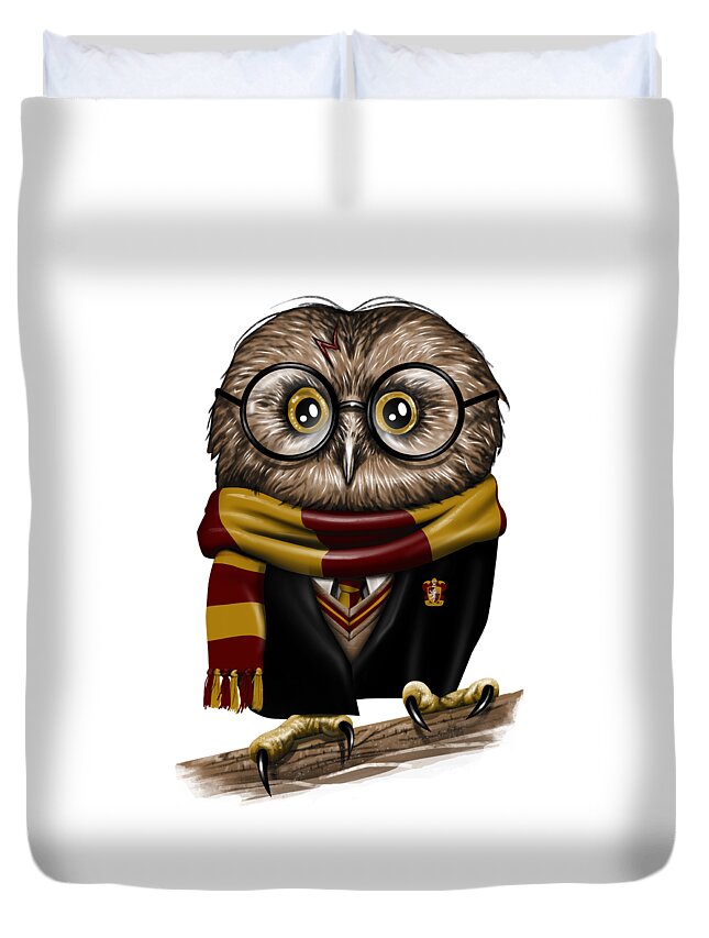 Owl Duvet Cover featuring the digital art Owly Wizard by Vincent Trinidad