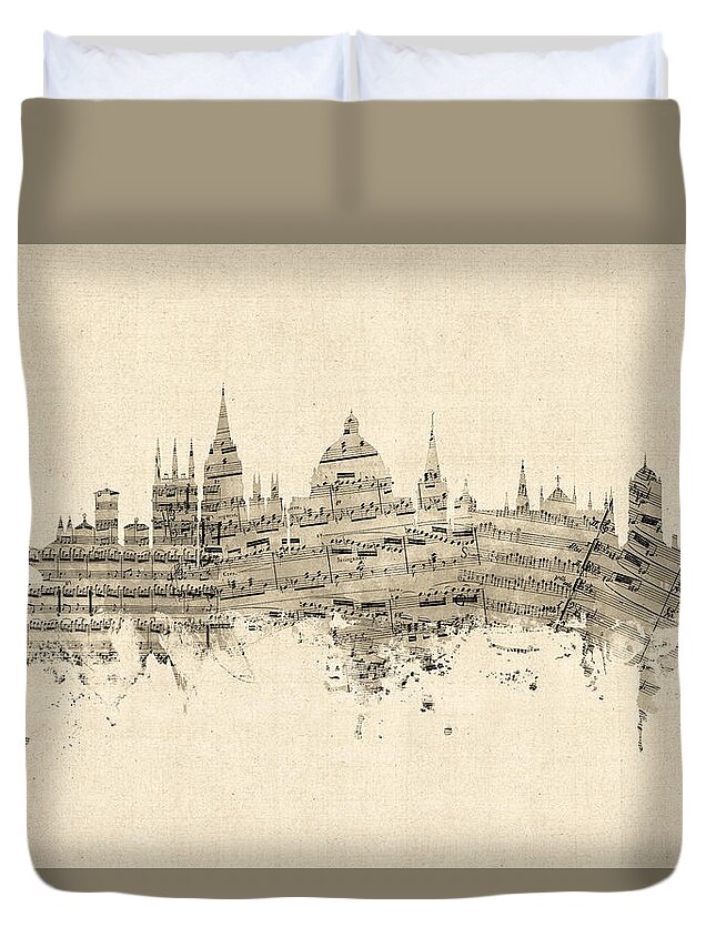 City Duvet Cover featuring the digital art Oxford England Skyline Sheet Music by Michael Tompsett