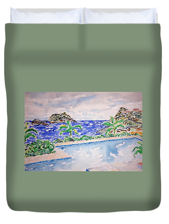 Watercolor Duvet Cover featuring the painting Pacific Pool by John Klobucher
