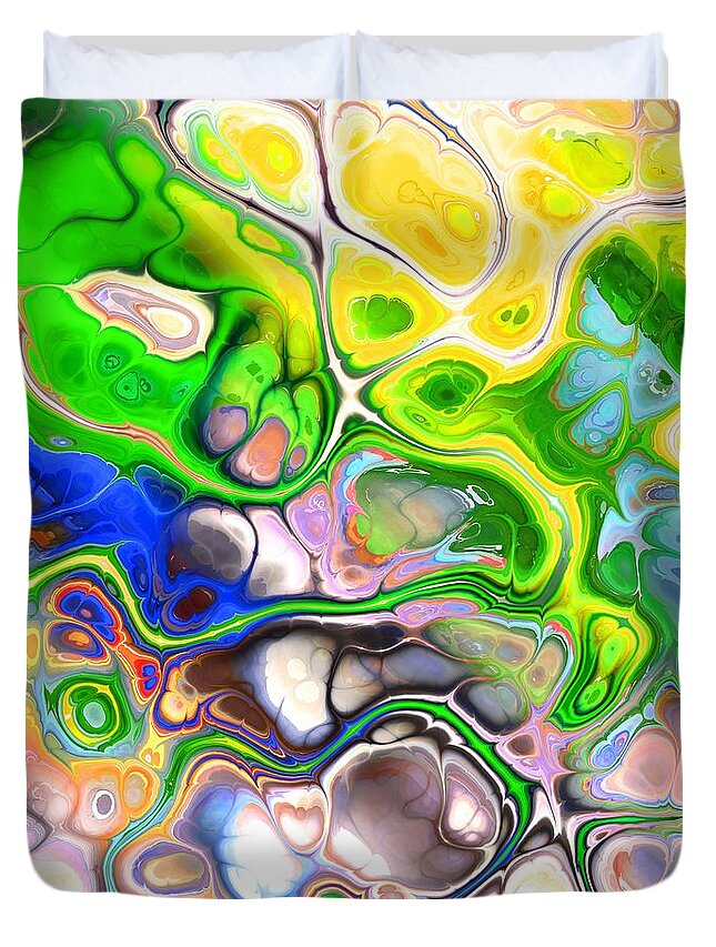 Colorful Duvet Cover featuring the digital art Paijo - Funky Artistic Colorful Abstract Marble Fluid Digital Art by Sambel Pedes