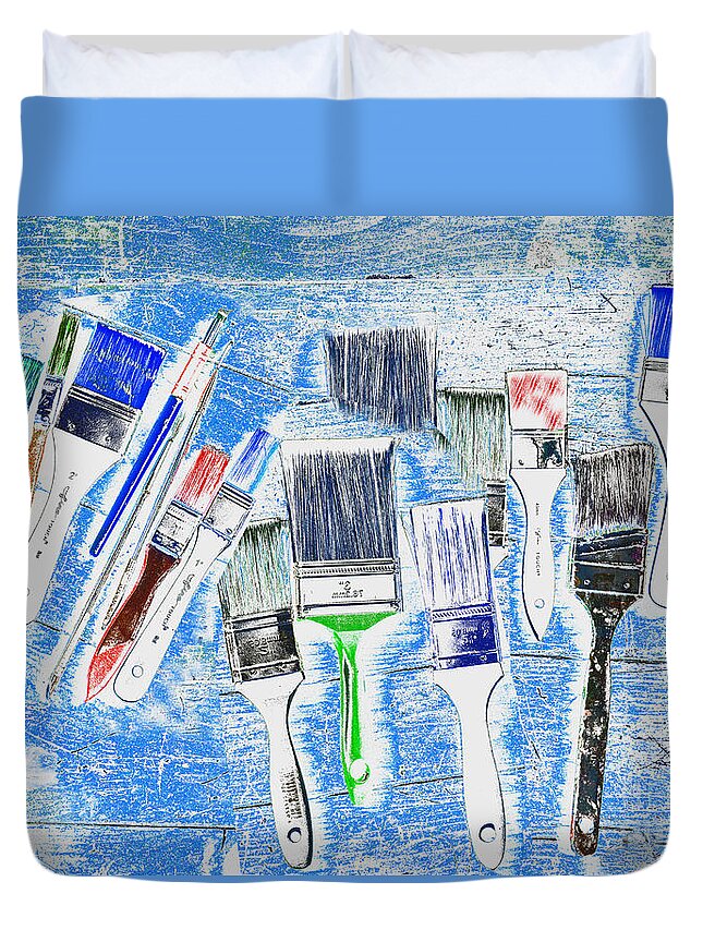 Paintbrushes Duvet Cover featuring the mixed media Paintbrush Abstract by Kae Cheatham