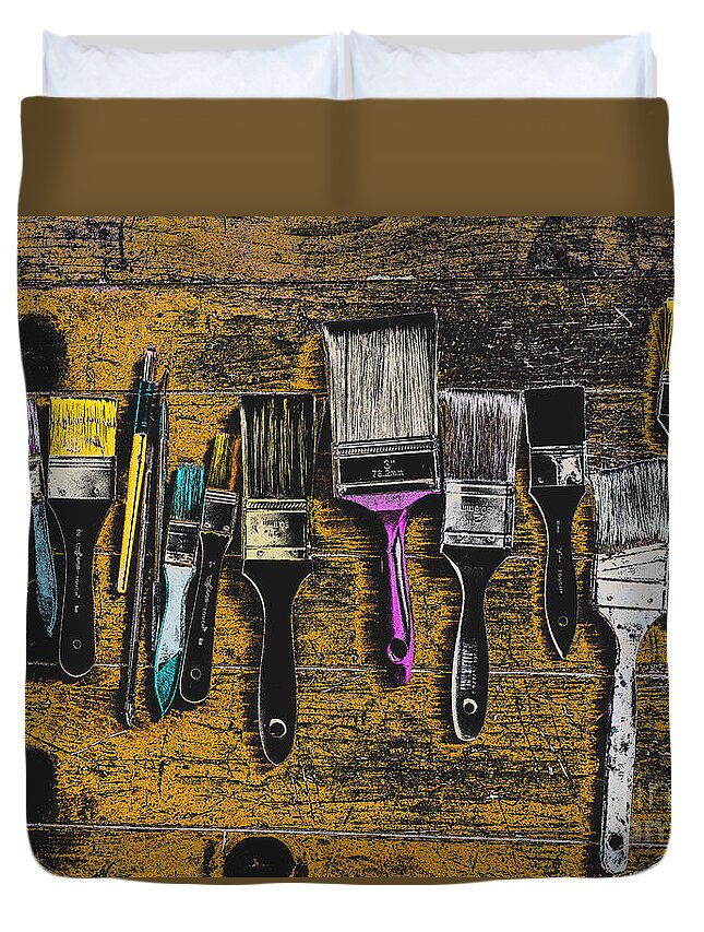 Paintbrushes Duvet Cover featuring the mixed media Paintbrushes #2 by Kae Cheatham