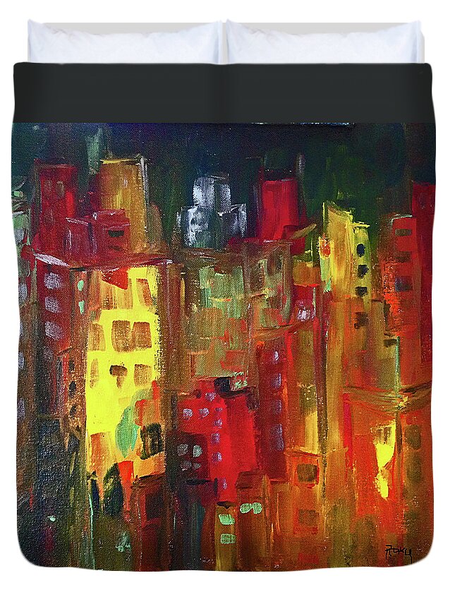 City Duvet Cover featuring the painting Paint it Red by Roxy Rich