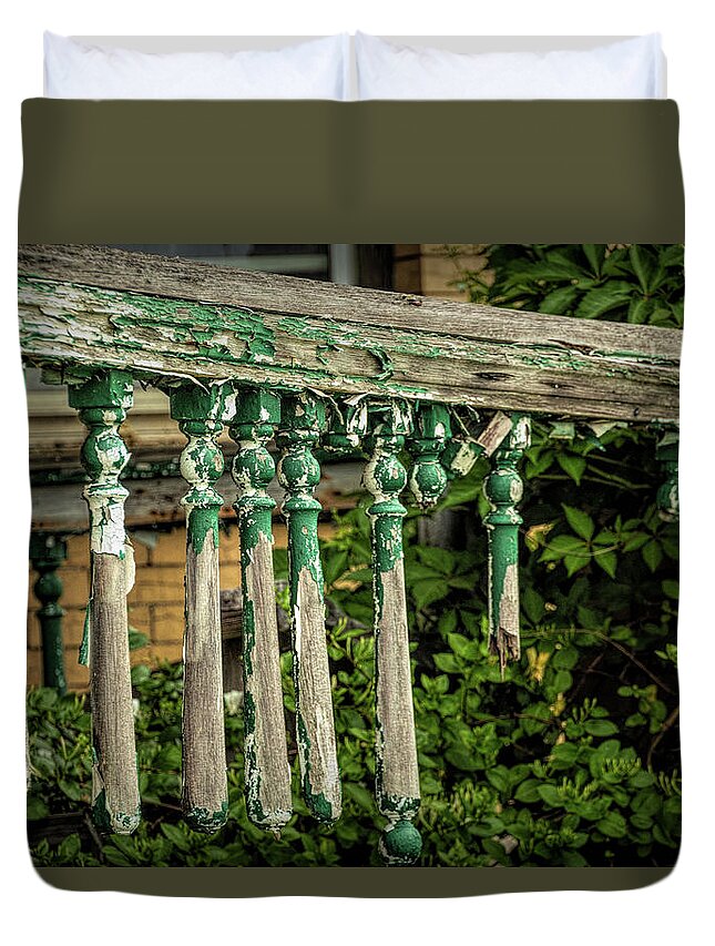 New Jersey Duvet Cover featuring the photograph Paint Textures on Abandoned Porch by Kristia Adams