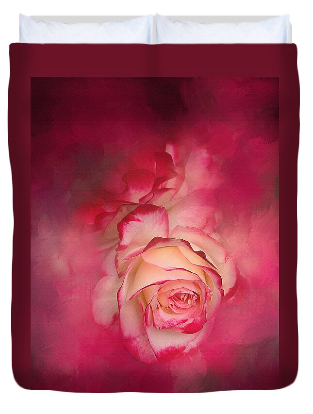 Floral Duvet Cover featuring the photograph Painted Flamenco Rose by Theresa Tahara