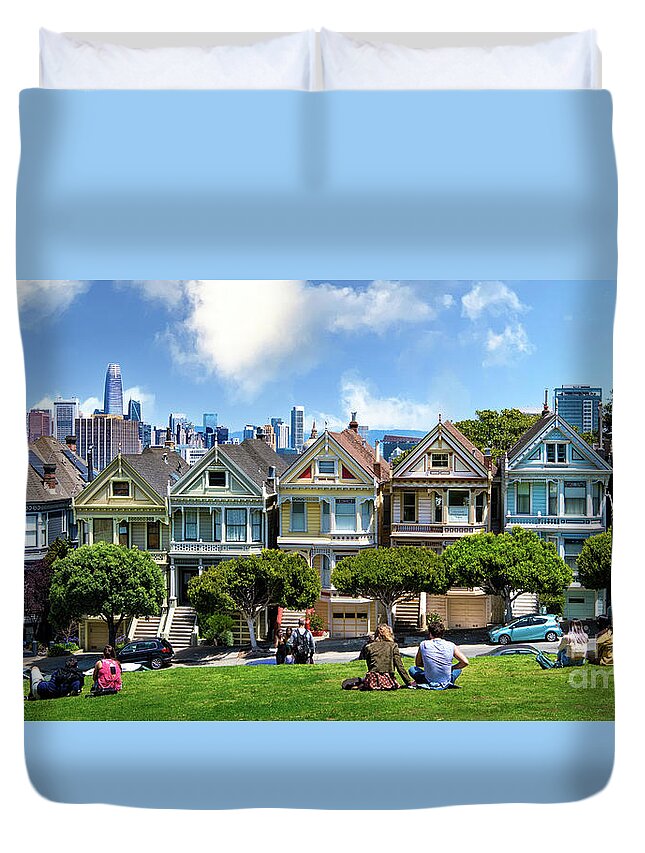 Alamo Square Duvet Cover featuring the photograph Painted Ladies of San Francisco by David Levin