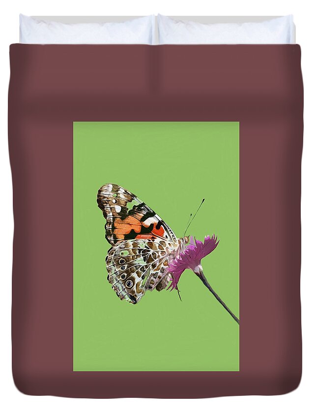 Nature Duvet Cover featuring the mixed media Painted Lady by Judy Cuddehe