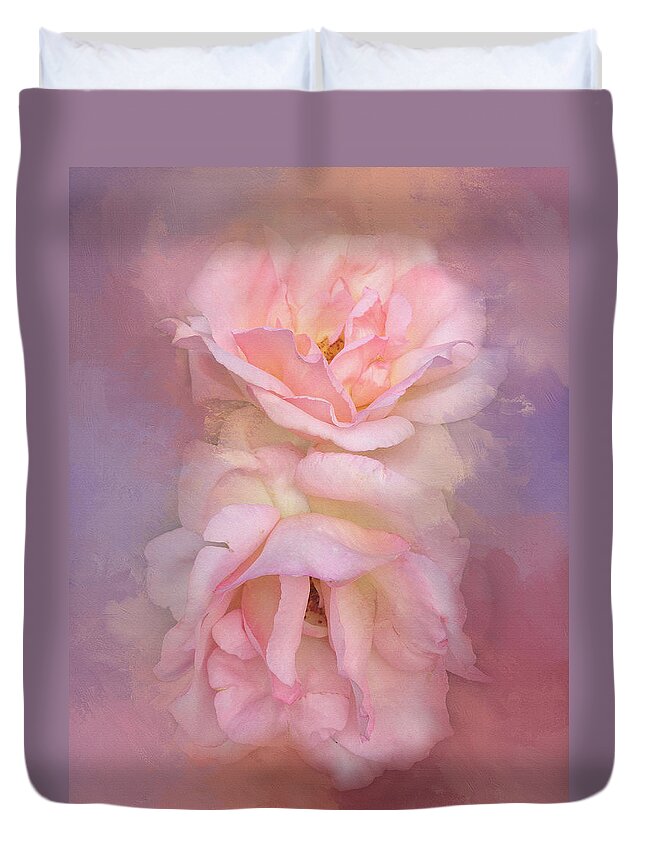 Floral Duvet Cover featuring the photograph Painted Pink Rose Dream by Theresa Tahara