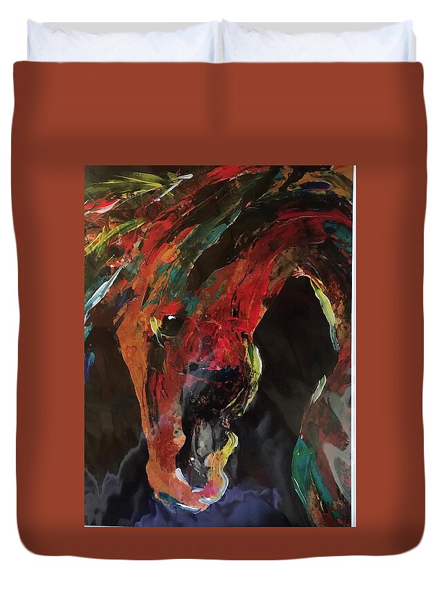 Horse Duvet Cover featuring the painting Painted Pony by Elaine Elliott