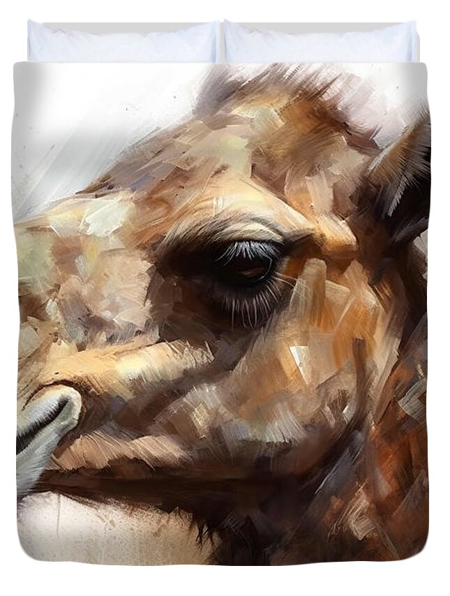 Camel Duvet Cover featuring the painting Painted Portrait Of An Animal Camel On The Side by N Akkash