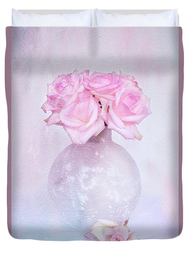 Contemporary Still Life Duvet Cover featuring the photograph Painted Roses by Theresa Tahara