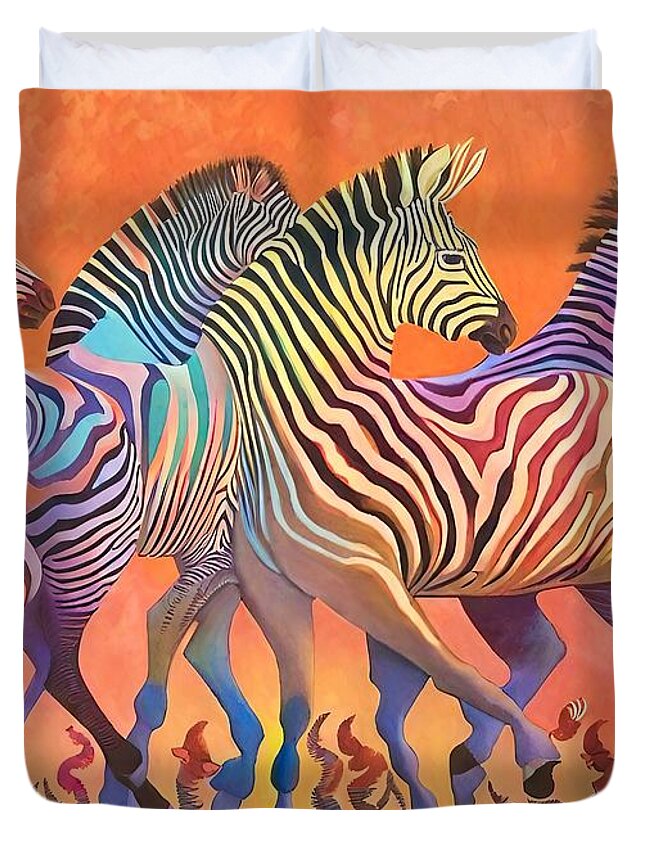 Animal Duvet Cover featuring the painting Painting Life Is Bright Or Joy Of Being animal ze by N Akkash