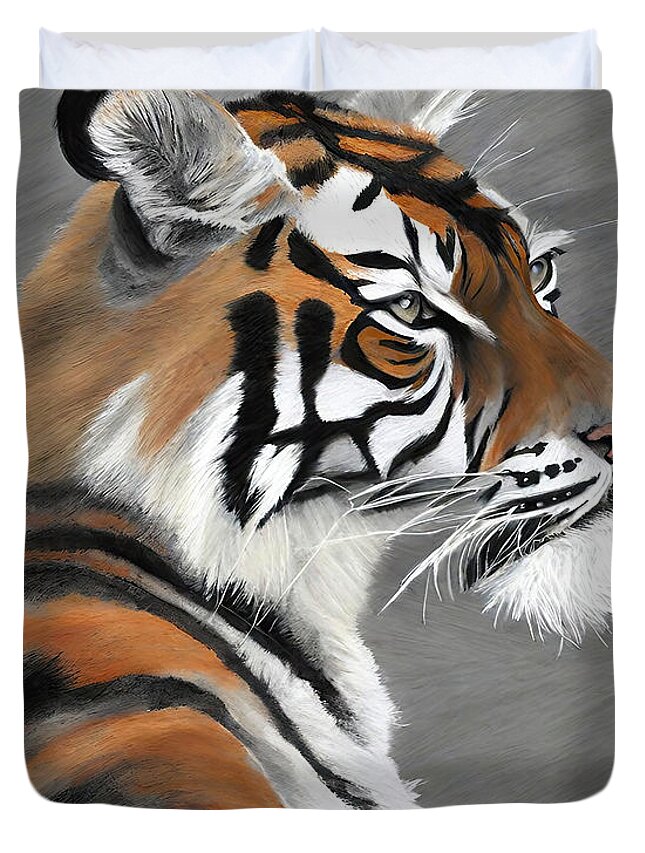Wildlife Duvet Cover featuring the painting Painting Tiger Portrait wildlife wild animal art by N Akkash