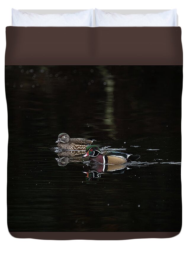 Wood Duck Duvet Cover featuring the photograph Pair of Wood Ducks by Jerry Cahill