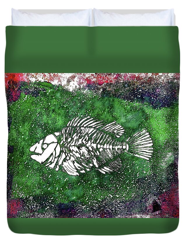 Paleo Fish Duvet Cover featuring the painting Paleo Fish #2 by Bellesouth Studio