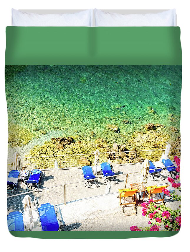 Korfu Duvet Cover featuring the photograph Paleokastritsa beach on Korfu by Anastasy Yarmolovich