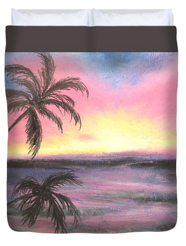 Palm Sunset Duvet Cover featuring the painting Palm Set by Jen Shearer