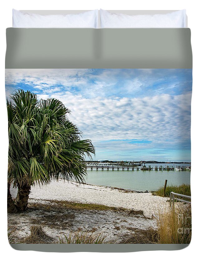 Palm Duvet Cover featuring the photograph Palm Tree on Quietwater Beach by Beachtown Views