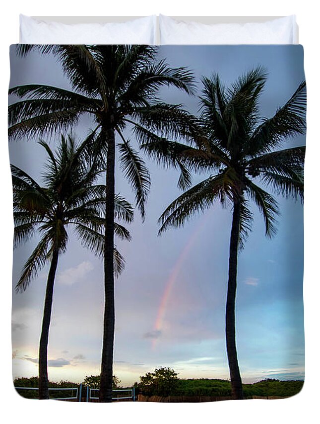 Rainbow Duvet Cover featuring the photograph Palm Tree Rainbow, South Beach, Miami, Florida by Beachtown Views