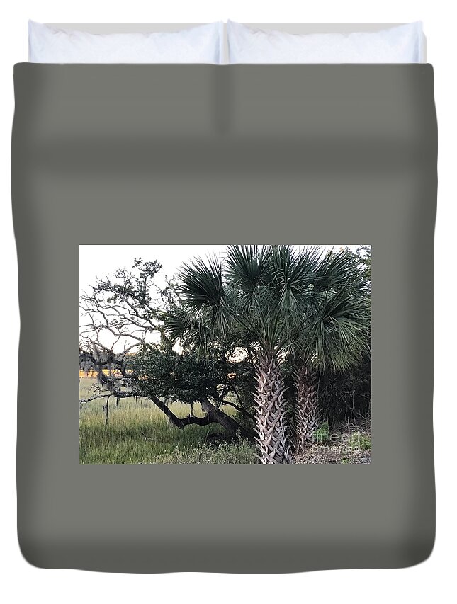Trees Duvet Cover featuring the photograph Palm Trees at the Marsh by Catherine Wilson