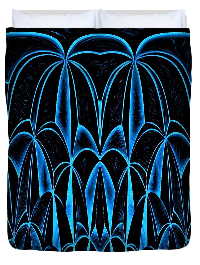 Digital Duvet Cover featuring the digital art Palm Trees Blue by Ronald Mills