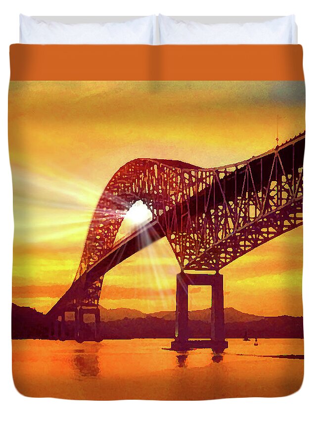 Painting Duvet Cover featuring the painting Pan American Bridge by Anthony M Davis