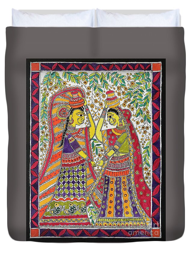  Duvet Cover featuring the painting Panihari by Jyotika Shroff