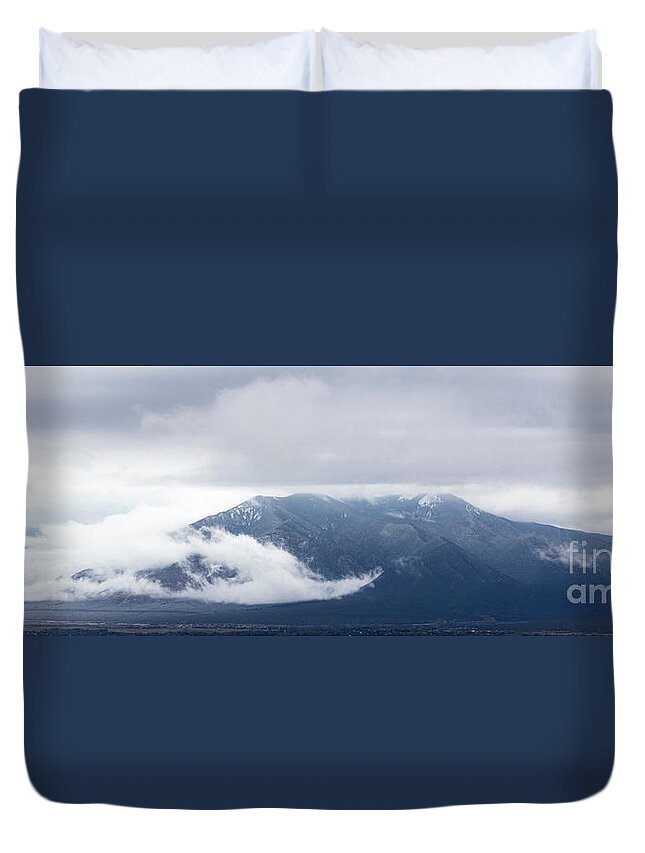 Taos Duvet Cover featuring the photograph Pano of Taos Mountain with Clouds by Elijah Rael
