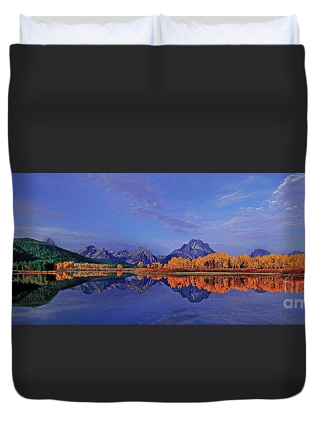 Dave Wellling Duvet Cover featuring the photograph Panorama Fall Morning Oxbow Bend Grand Tetons by Dave Welling