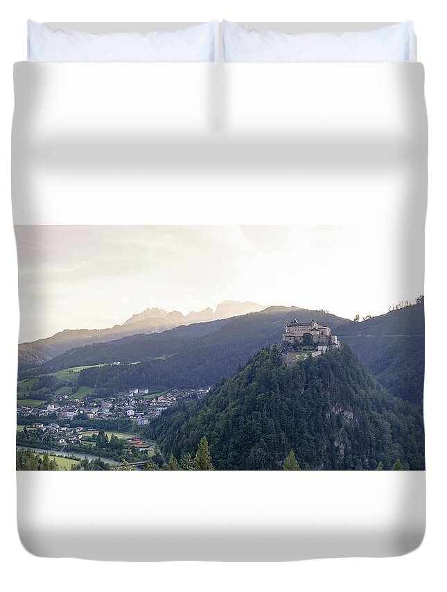 European Duvet Cover featuring the photograph Panorama of Hohenwerfen Castle by Vaclav Sonnek