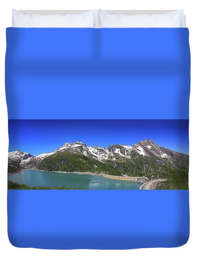Vacation Duvet Cover featuring the photograph Panorama of Austrian dam Stausee Mooserboden by Vaclav Sonnek