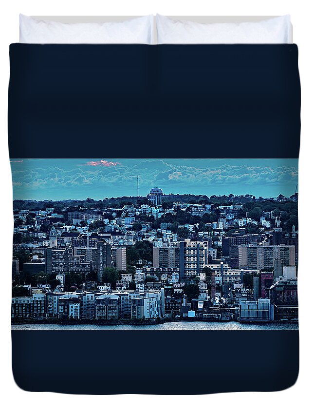 Hudson River Duvet Cover featuring the photograph Panoramic Sunrise over Yonkers by Kevin Suttlehan