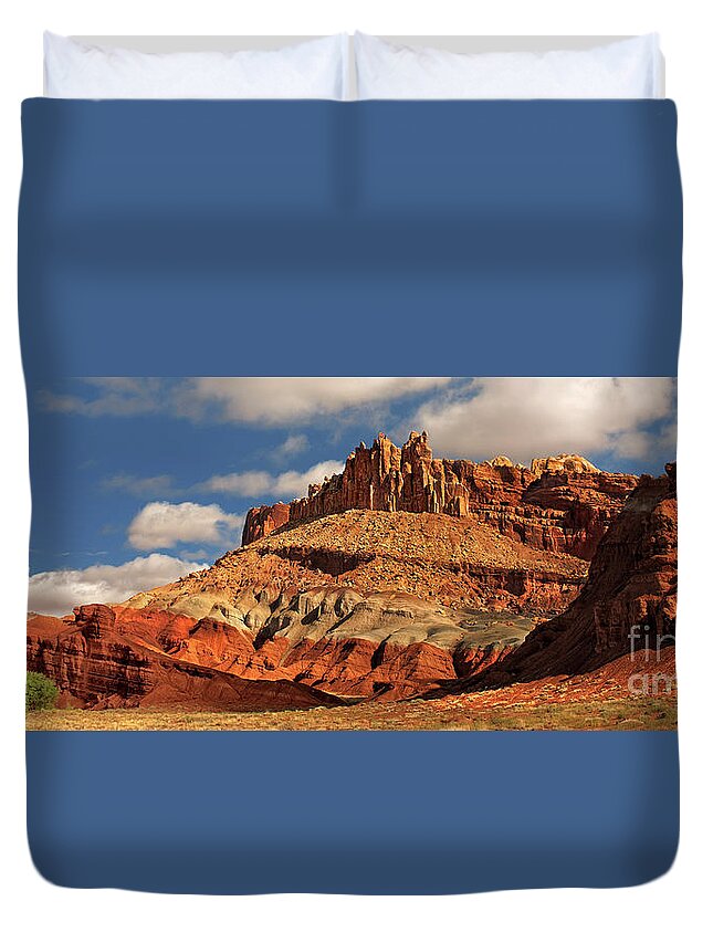 Dave Welling Duvet Cover featuring the photograph Panoramic The Castle Formation Capitol Reef National Park by Dave Welling