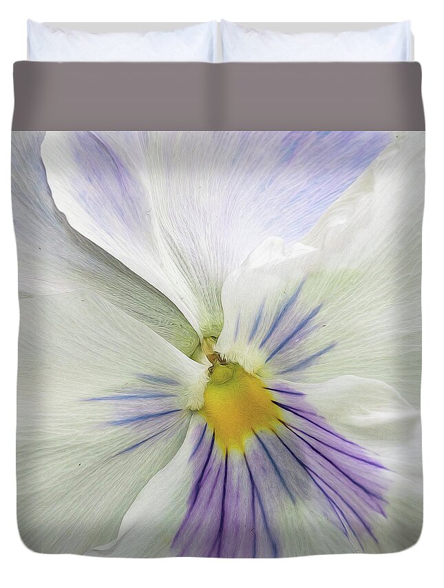 Flower Duvet Cover featuring the photograph Pansy Macro by Cathy Kovarik