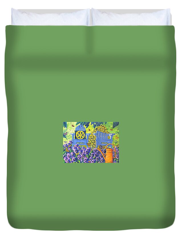 Purple Pansies Duvet Cover featuring the painting Pansy Quilt Garden by Diane Phalen