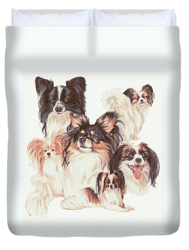 Toy Group Duvet Cover featuring the mixed media Papillon and Phalene Montage by Barbara Keith