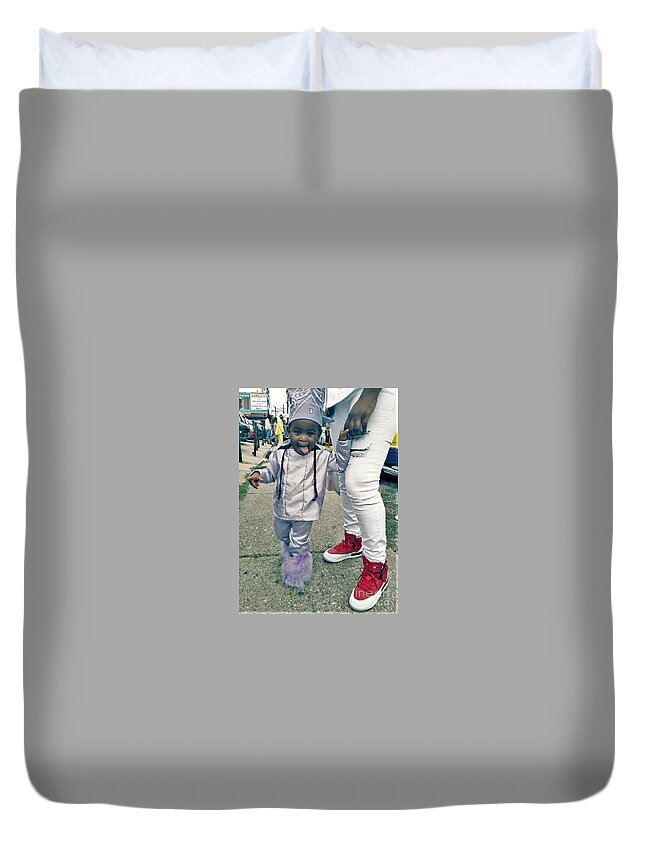 African-american Boy Duvet Cover featuring the photograph Parade Marcher by Rosanne Licciardi