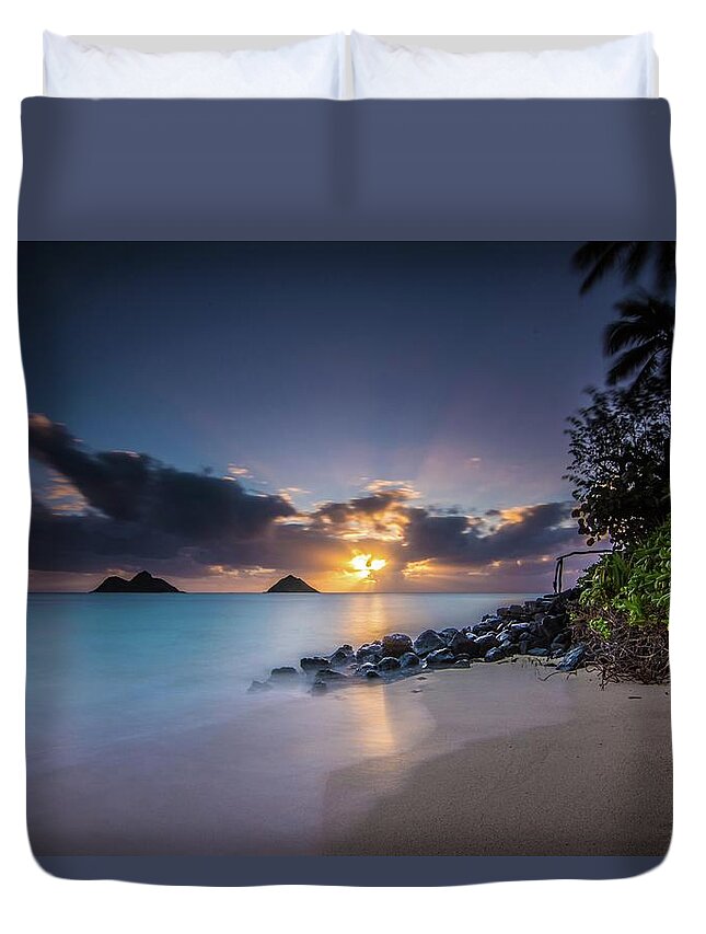 Sunrise Duvet Cover featuring the photograph Paradise at Lanikai by Larkin's Balcony Photography