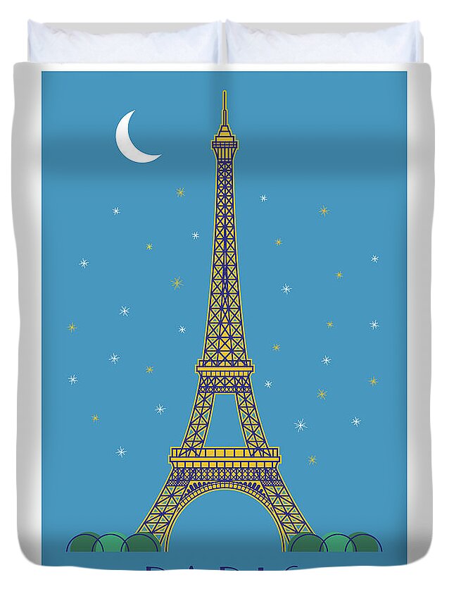 #faatoppicks Duvet Cover featuring the digital art Paris Poster Eiffel Tower - Retro Travel Poster by Jim Zahniser