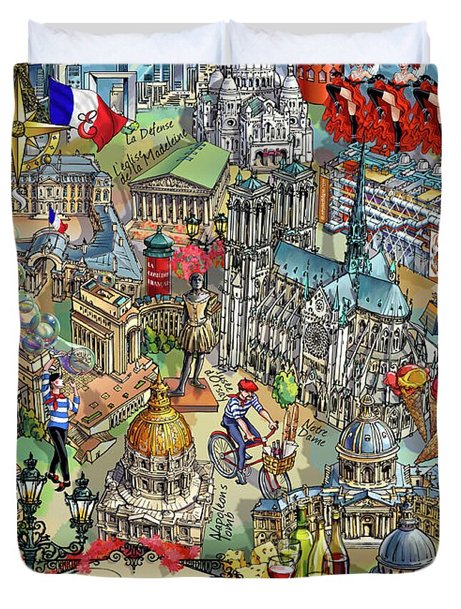 Paris Duvet Cover featuring the digital art Paris Theme - II by Maria Rabinky