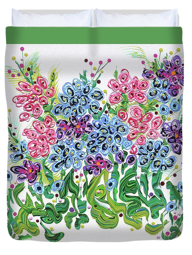 Fluid Acrylic Flower Painting Duvet Cover featuring the painting Parkers' Flowers by Jane Crabtree