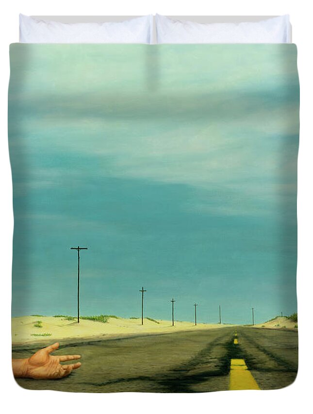 Highway Duvet Cover featuring the painting Pass With Care by James W Johnson