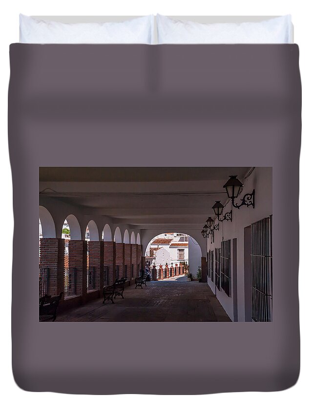 Jenny Rainbow Fine Art Duvet Cover featuring the photograph Passage with ViewPoint Arches in Mijas by Jenny Rainbow