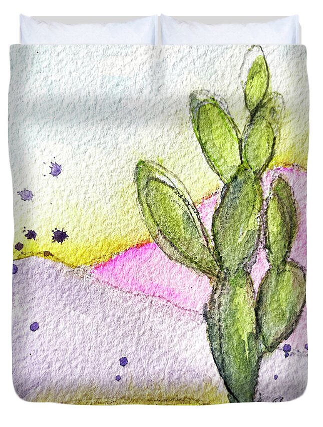 Pastel Duvet Cover featuring the painting Pastel Cactus by Roxy Rich