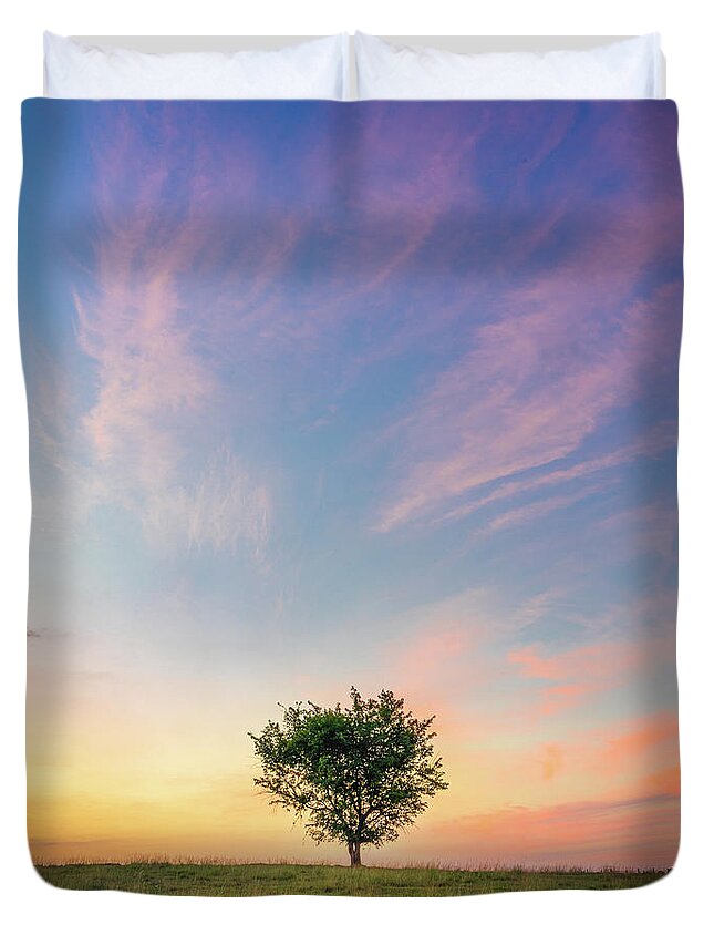 Sunrise Duvet Cover featuring the photograph Pastel Sunrise Beautiful Tree Mississippi by Jordan Hill