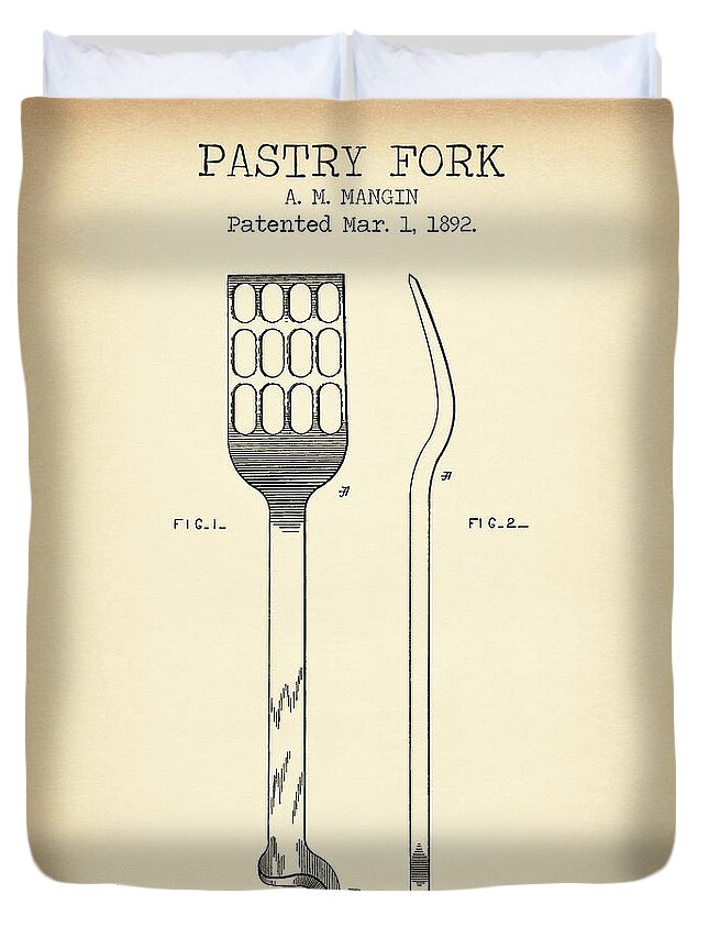 Pastry fork vintage patent Duvet Cover by Dennson Creative - Pixels