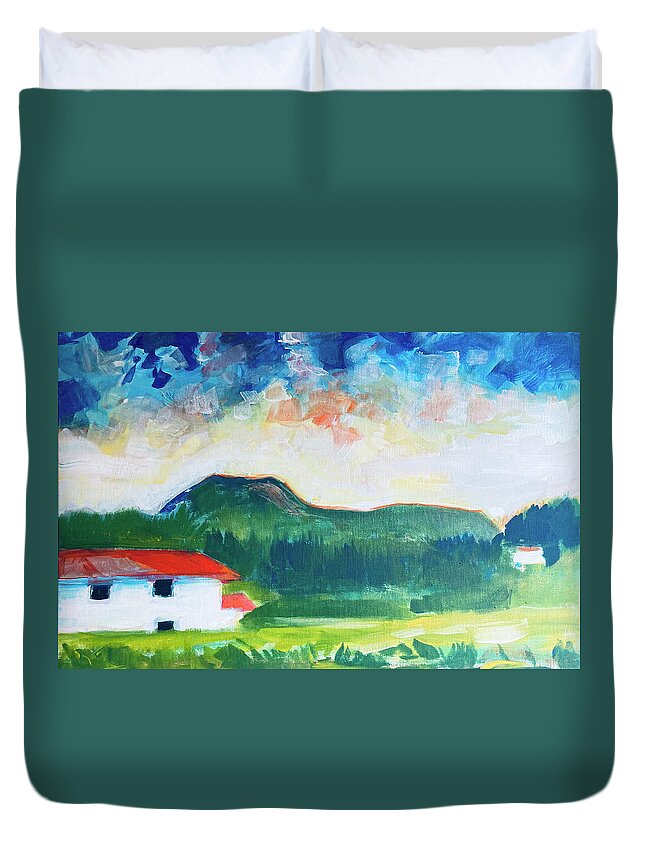 Sky Duvet Cover featuring the painting Pasture Land, Ecuador by Suzanne Giuriati Cerny
