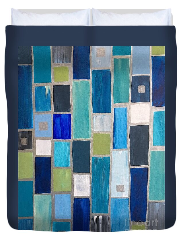 Abstracts Duvet Cover featuring the painting Patchwork Blue by Debora Sanders