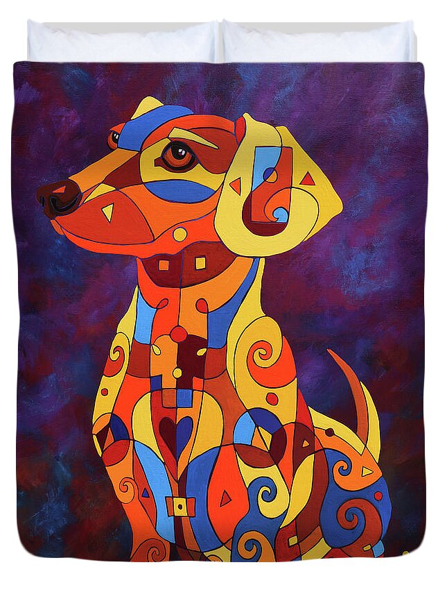 Dachshund Duvet Cover featuring the painting Patiently Waiting Dachshund by Barbara Rush